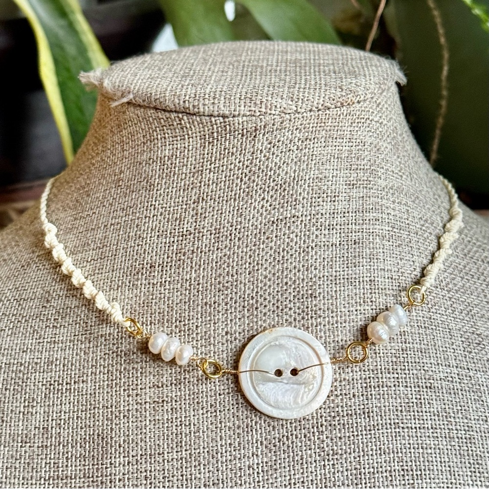 Boho button micro macrame necklace